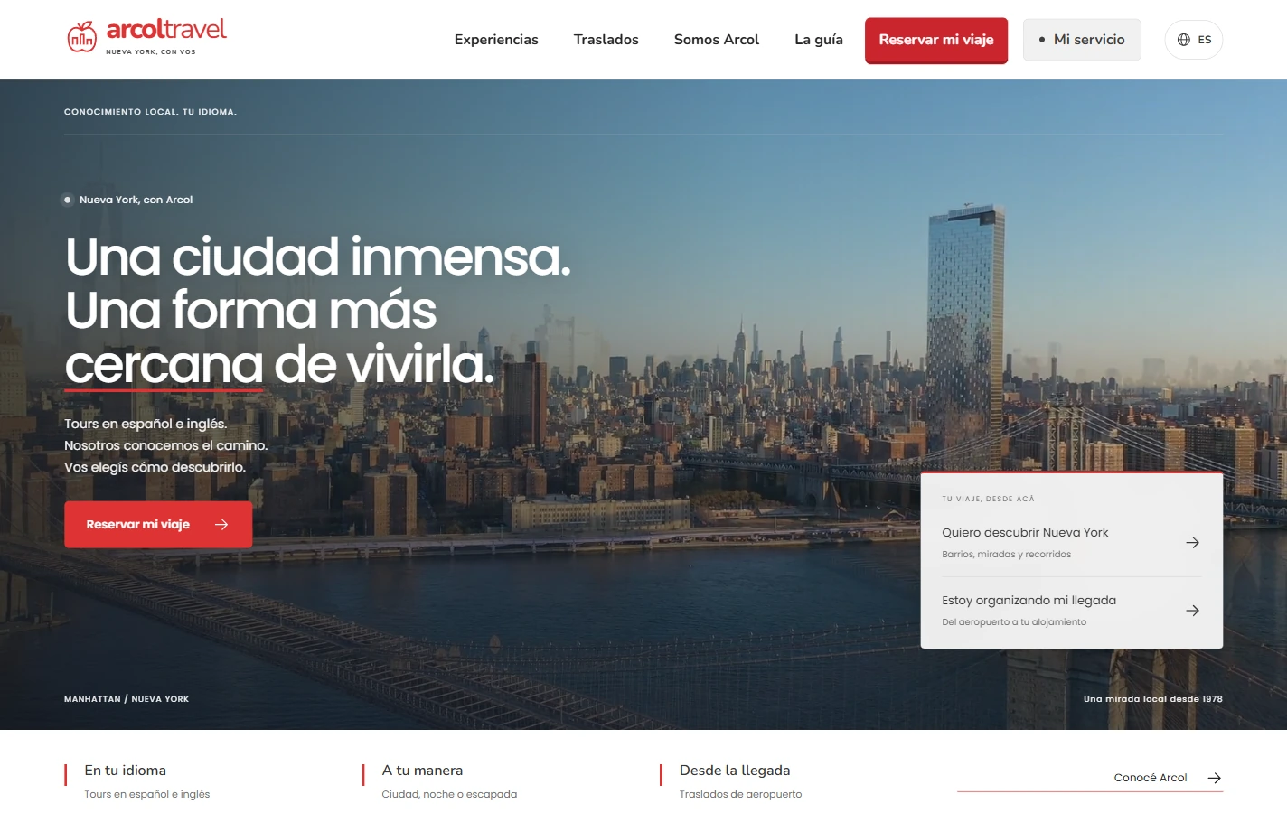 Web de Arcol Travel en escritorio