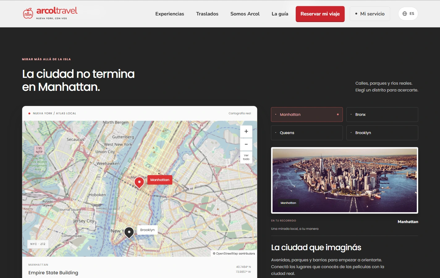 Mapa real de Nueva York con distritos y recorridos para explorar
