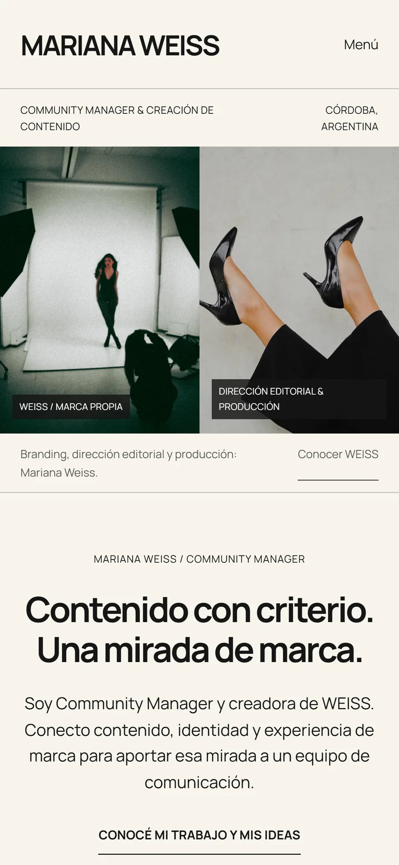 Portada del sitio de Mariana Weiss en un celular